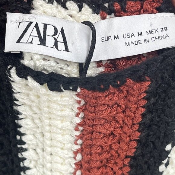 Zara Crochet Knit Ruffle Jumpsuit Sz M NWT Black - Picture 11 of 11